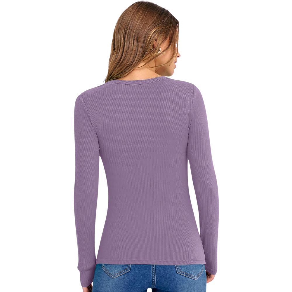 Long Sleeve Shirts for Women V Neck Ribbed Knit Fitted Fall Basic Tshirts