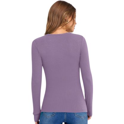 Long Sleeve Shirts for Women V Neck Ribbed Knit Fitted Fall Basic Tshirts
