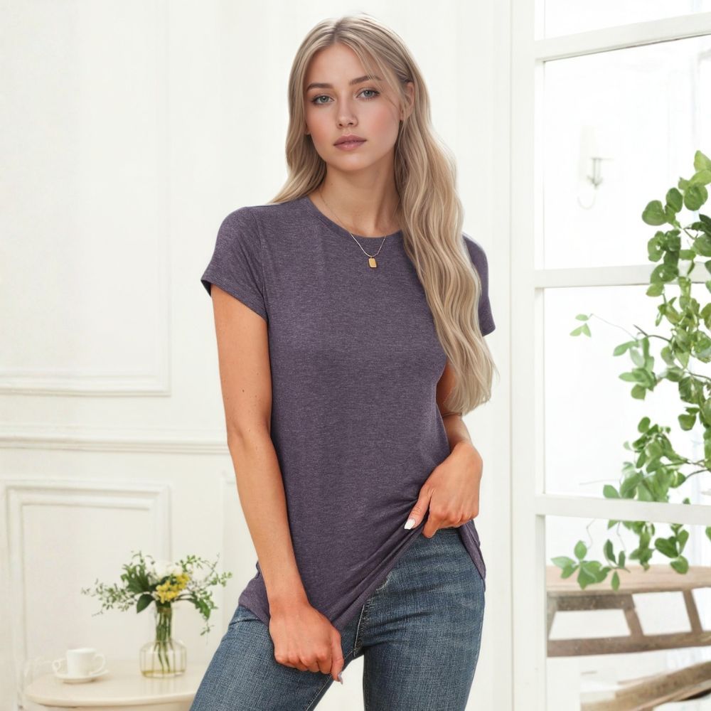 Women's Short Sleeve Tops Summer T-Shirts Round Neck Causal Fashion