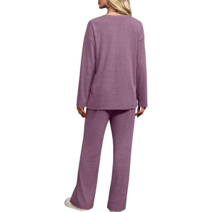 Lounge Sets for Women 2 Piece V Neck Button Matching Sweatsuit Loungewear
