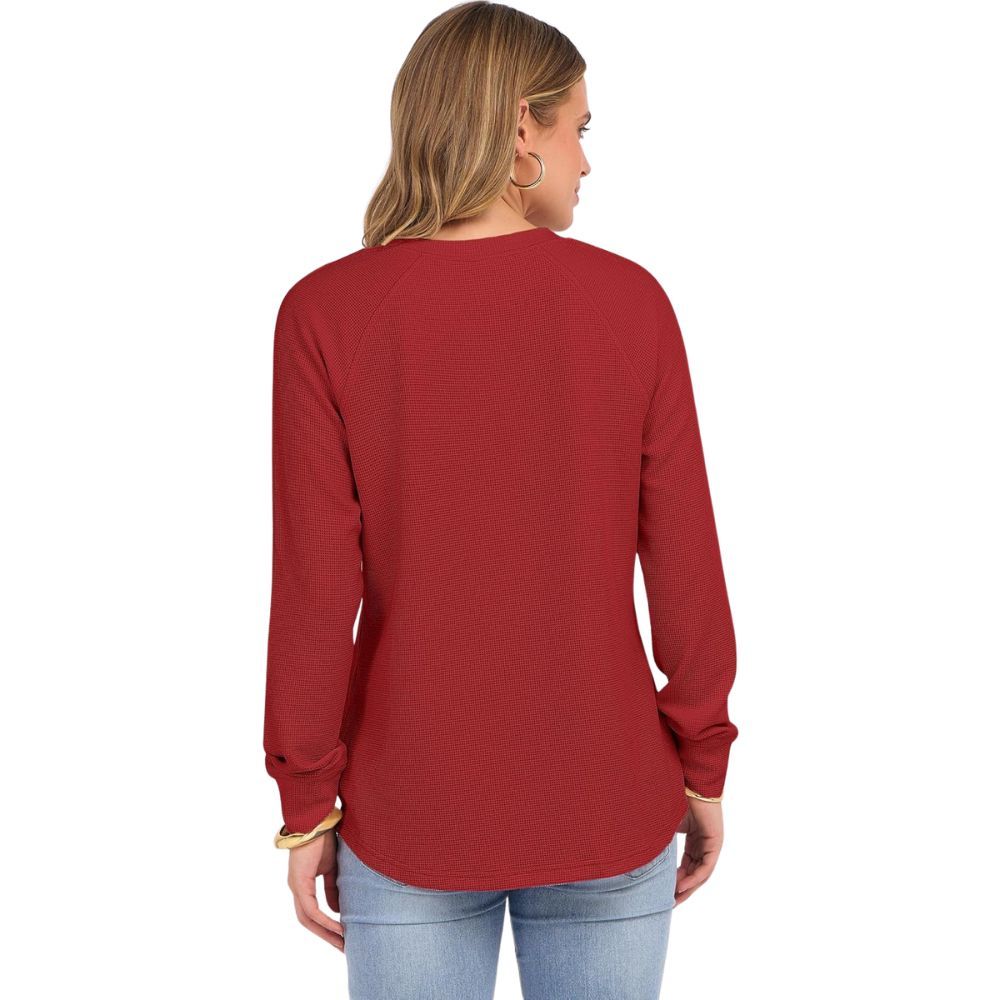 Women's Long Sleeve Waffle Knit Shirts Dressy Casual Loose Button Up V Neck