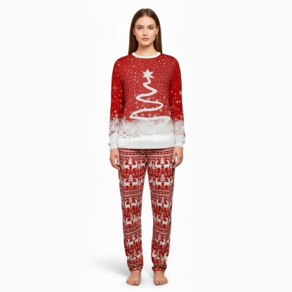 Red Christmas Tree and Snowflake Print Family Matching Pajama Set