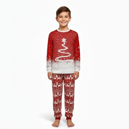 Red Christmas Tree and Snowflake Print Family Matching Pajama Set
