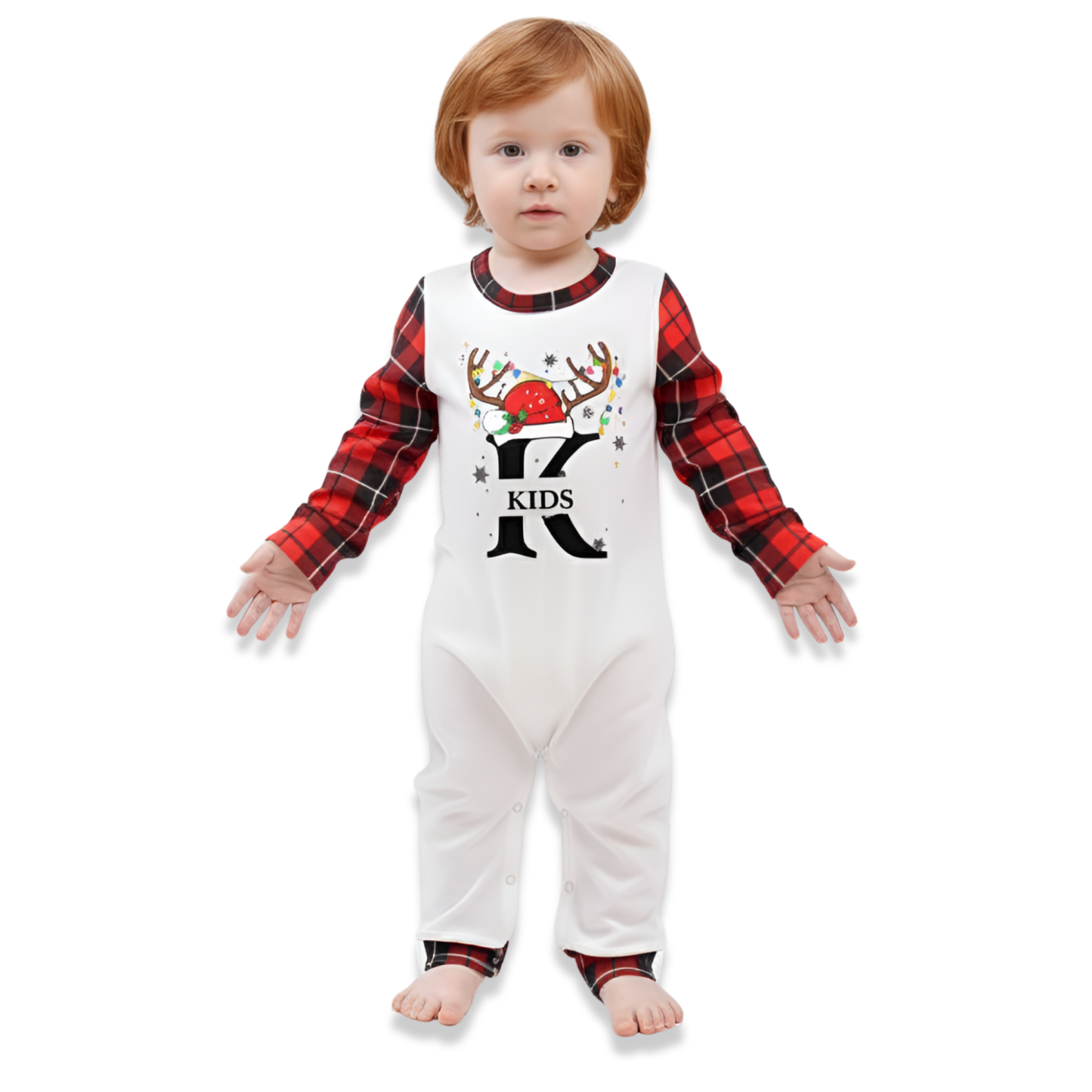 Red Plaid Pants and Reindeer Print Tops Family Matching Pajama Sets