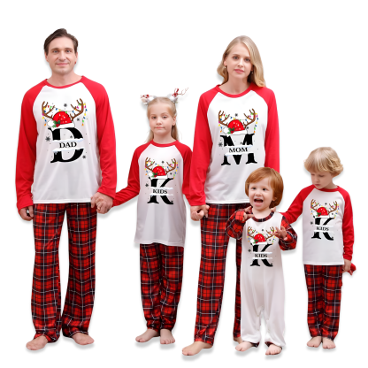 Red Plaid Pants and Reindeer Print Tops Family Matching Pajama Sets