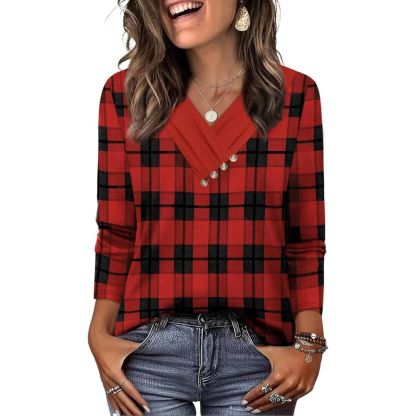 Long Sleeve Shirts for Women Fall Outfits V Neck T Shirts Button Down Tunic Tops