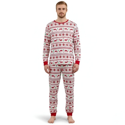 Reindeer And Snow Design Matching Family Christmas Pajamas