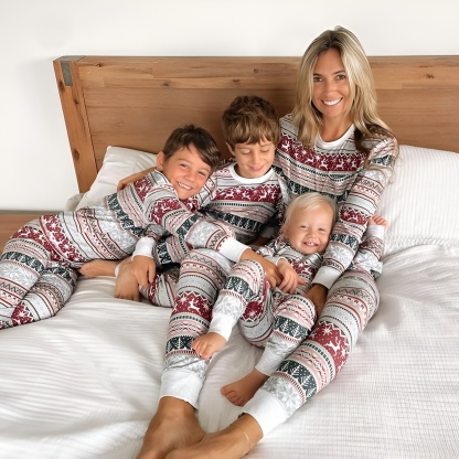 Reindeer And Snowflake Fair Isle Printed Family Matching Christmas Pajama Set