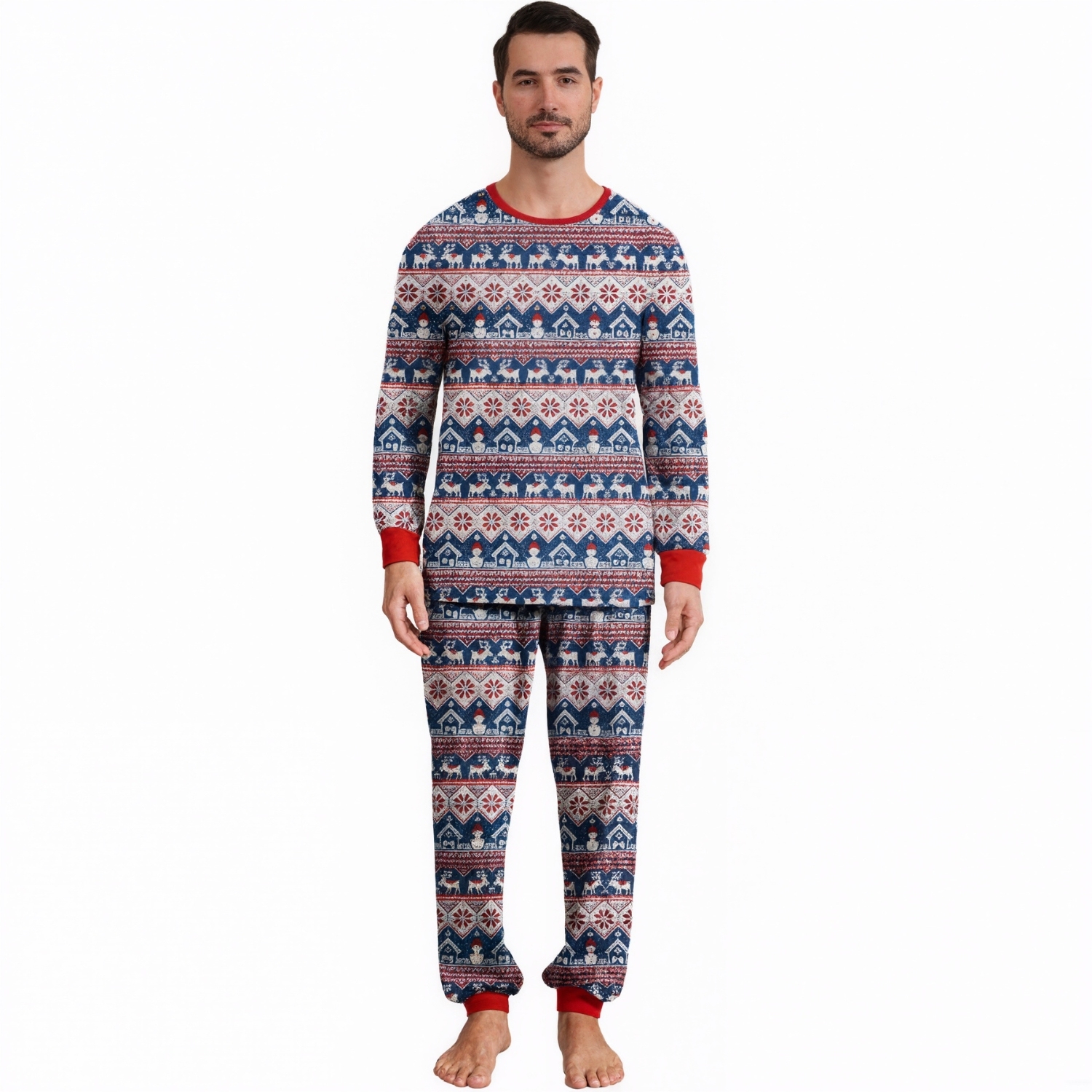 Reindeer And Snowflake Printed Family Matching Christmas Pajama Set