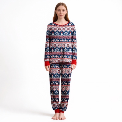 Reindeer And Snowflake Printed Family Matching Christmas Pajama Set