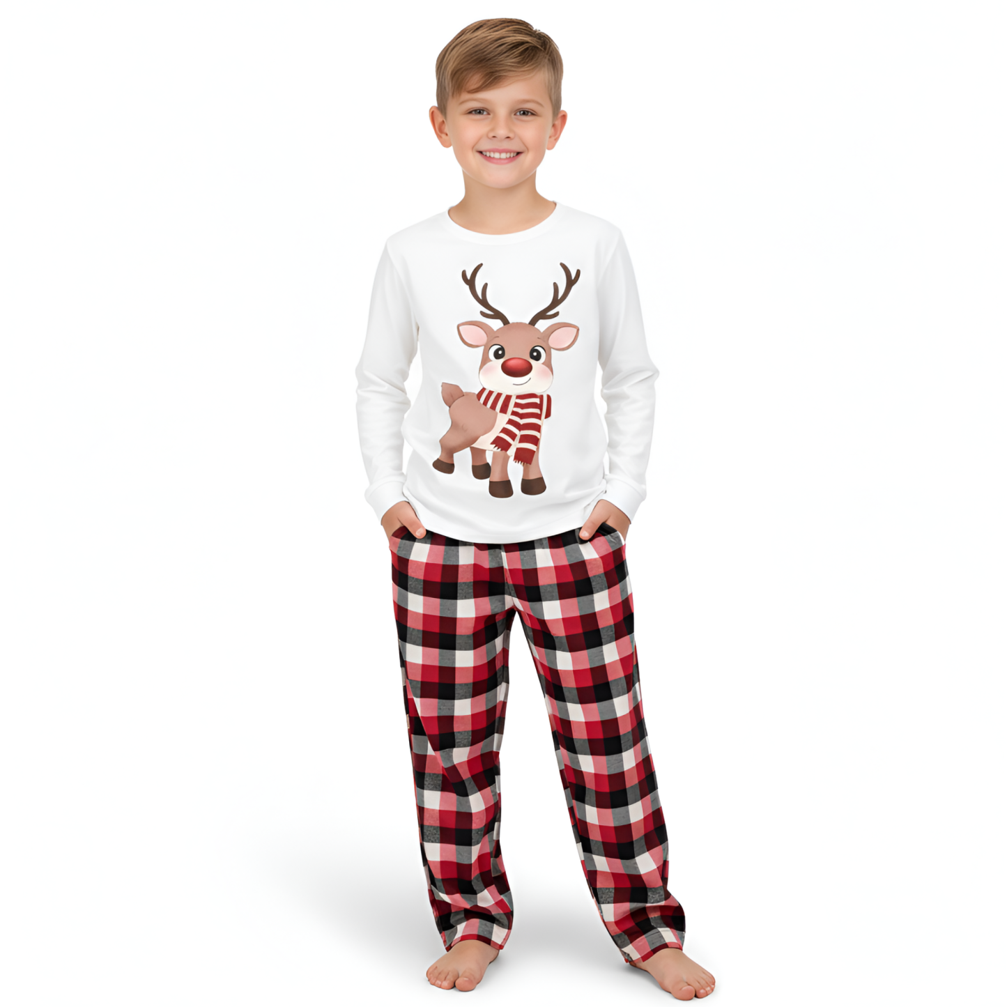 Reindeer Plaid Family Christmas Matching Pajama Set