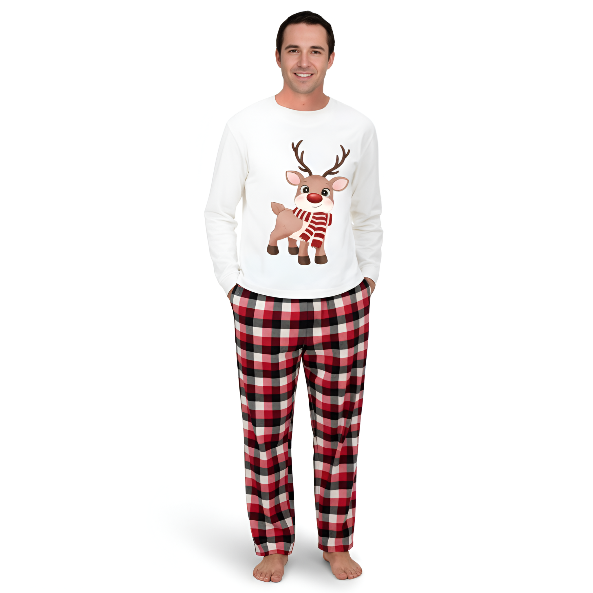Reindeer Plaid Family Christmas Matching Pajama Set