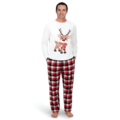 Reindeer Plaid Family Christmas Matching Pajama Set