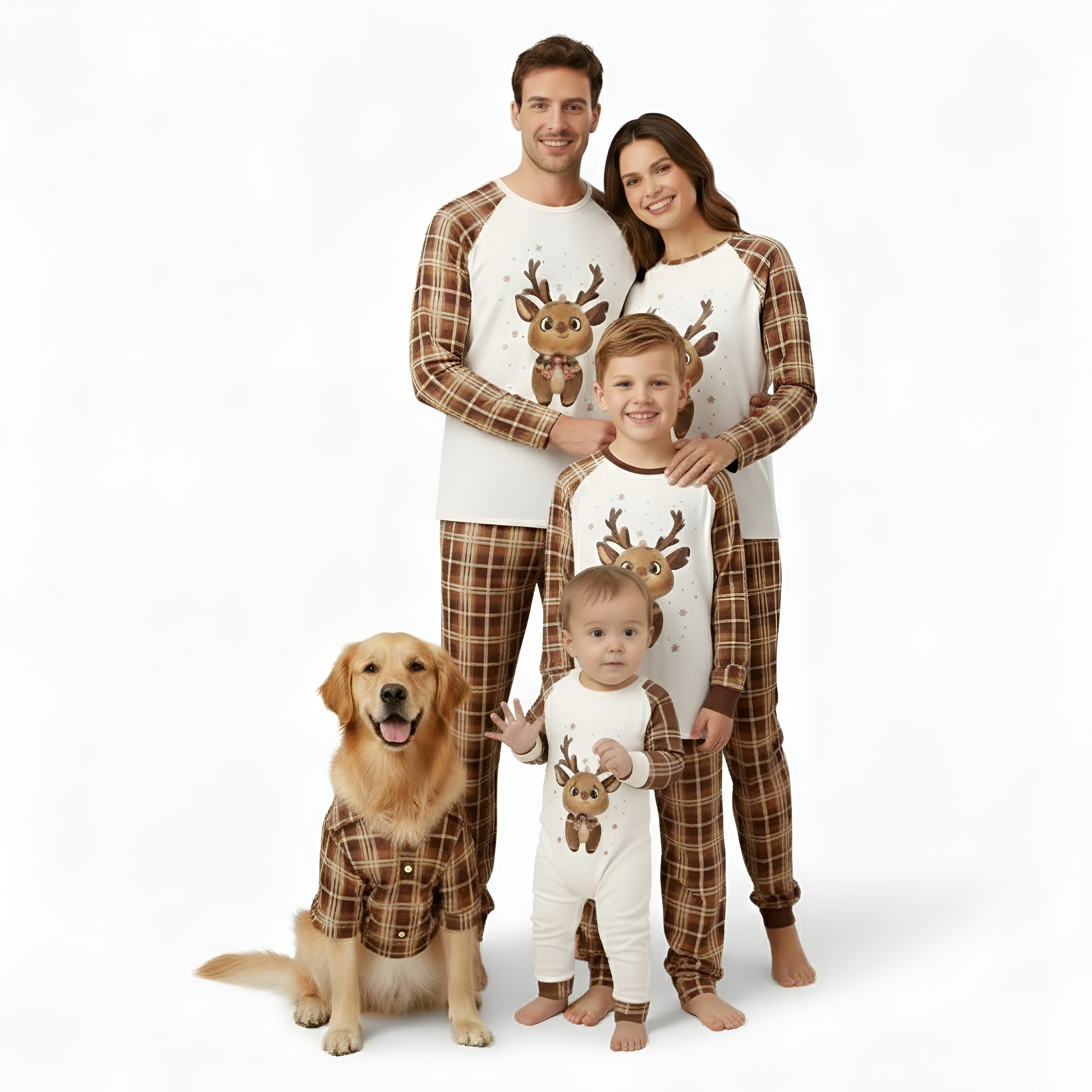 Reindeer Plaid Family Christmas Matching Pajamas Set