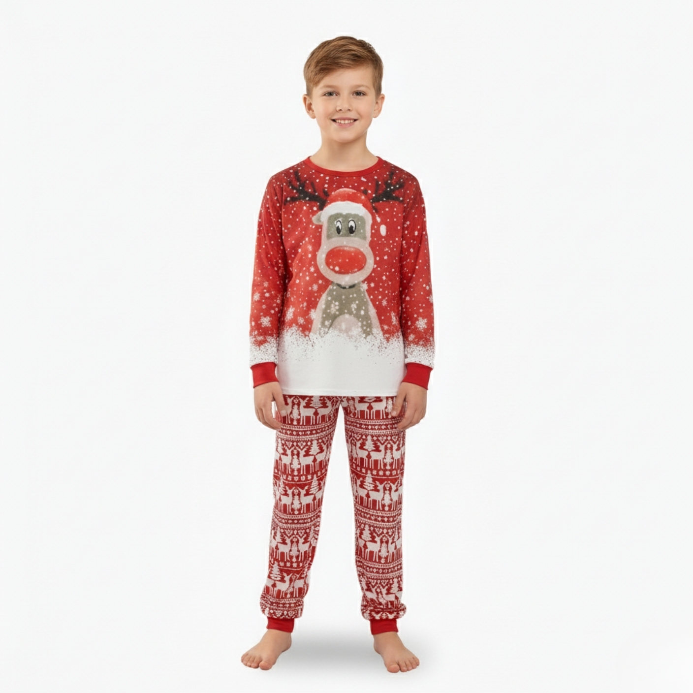 Reindeer Snowflake Printed Family Matching Christmas Pajama Set