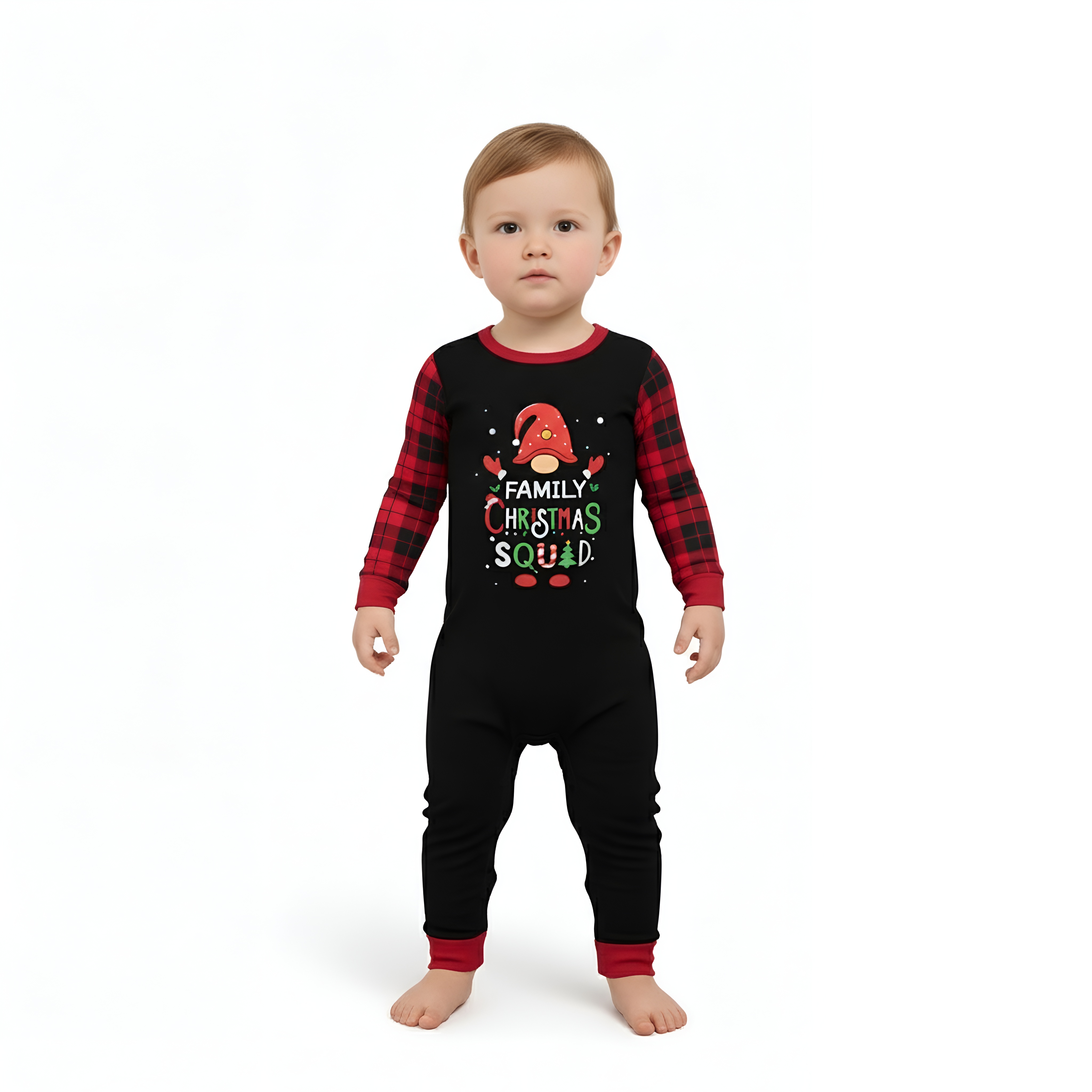 Santa Gnome Family Christmas Squad Printed Family Matching Plaid Pajama Set