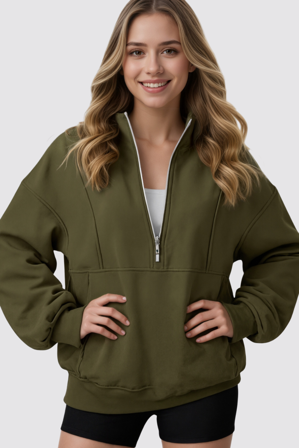 Quarter Zip Oversized Fleece Sweatshirt Cozy Pullover Hoodie