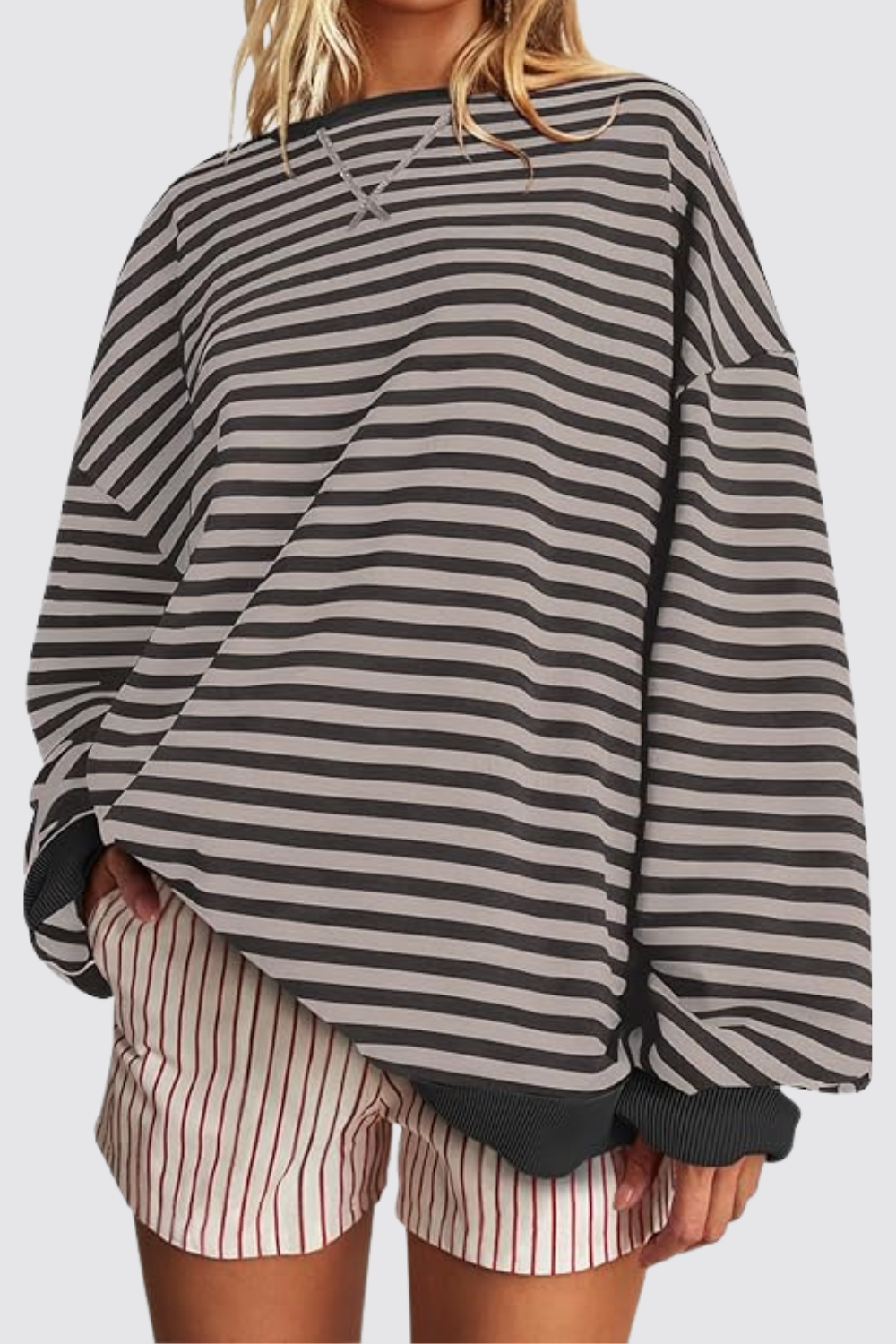 Oversized Striped Pullover Long Sleeve Sweatshirt