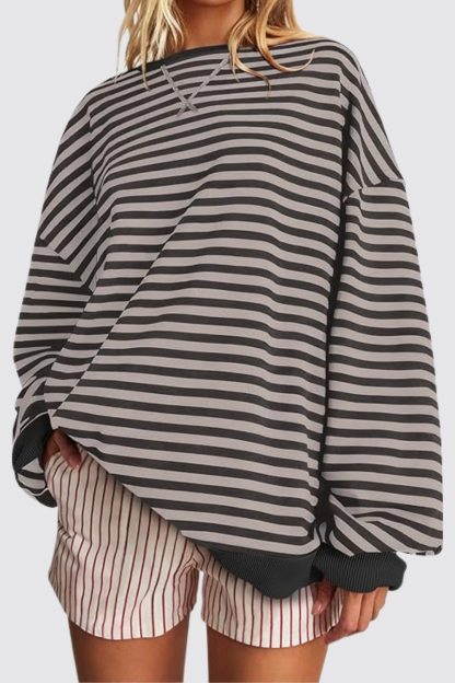 Oversized Striped Pullover Long Sleeve Sweatshirt