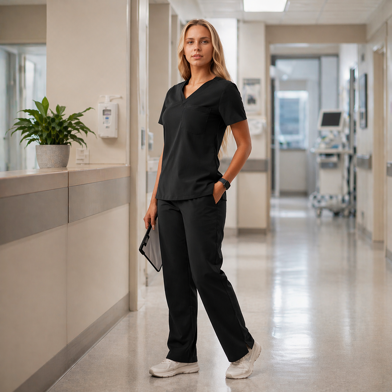 Professional Scrub Set For Women With One Pocket Top And Cargo Pants