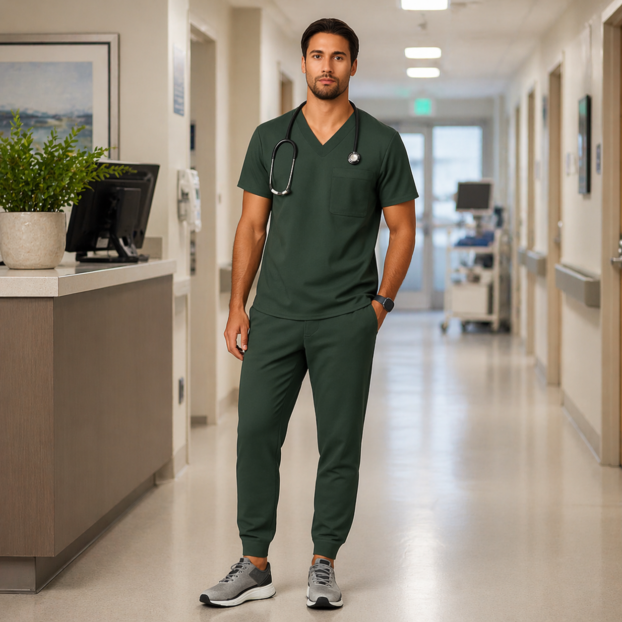 Comfortable Scrub Set For Men With Three Pocket Top And Jogger Pants