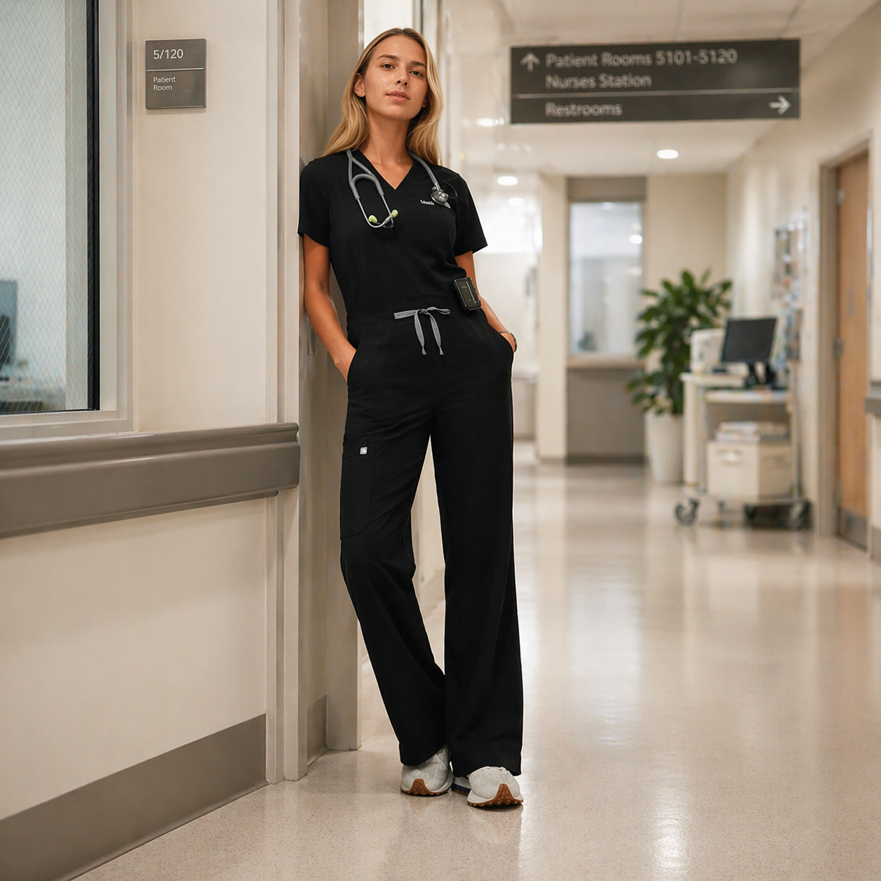 Women Professional Scrub Set With Cargo Pants And One Pocket Top