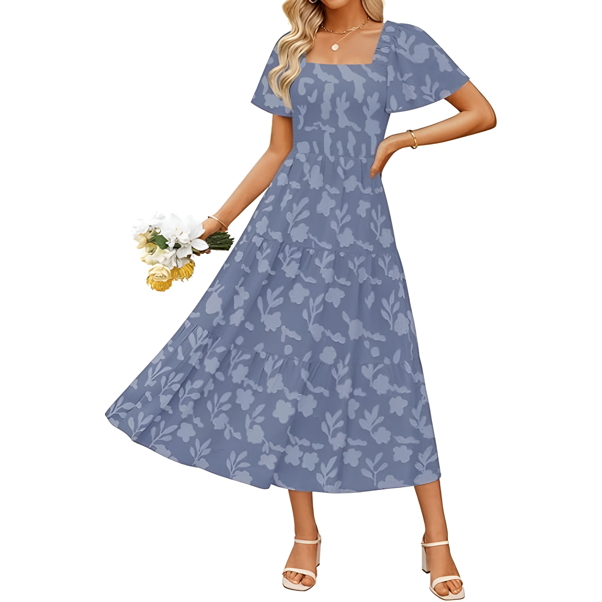 Boho Floral Flowy Midi Vacation Dress For Women