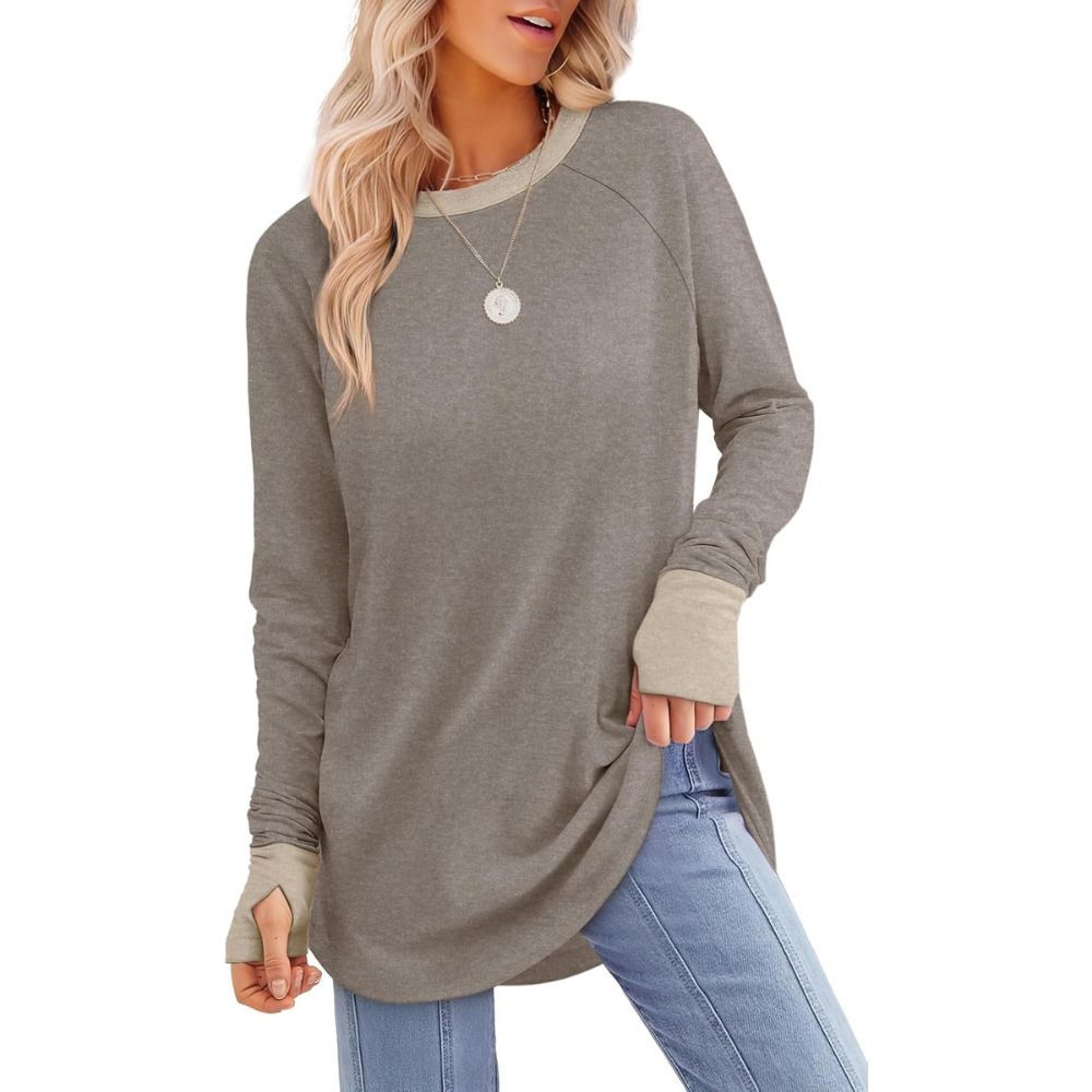 Women's Tunic Tops Long Sleeve Thumb Hole Shirts Crew Neck