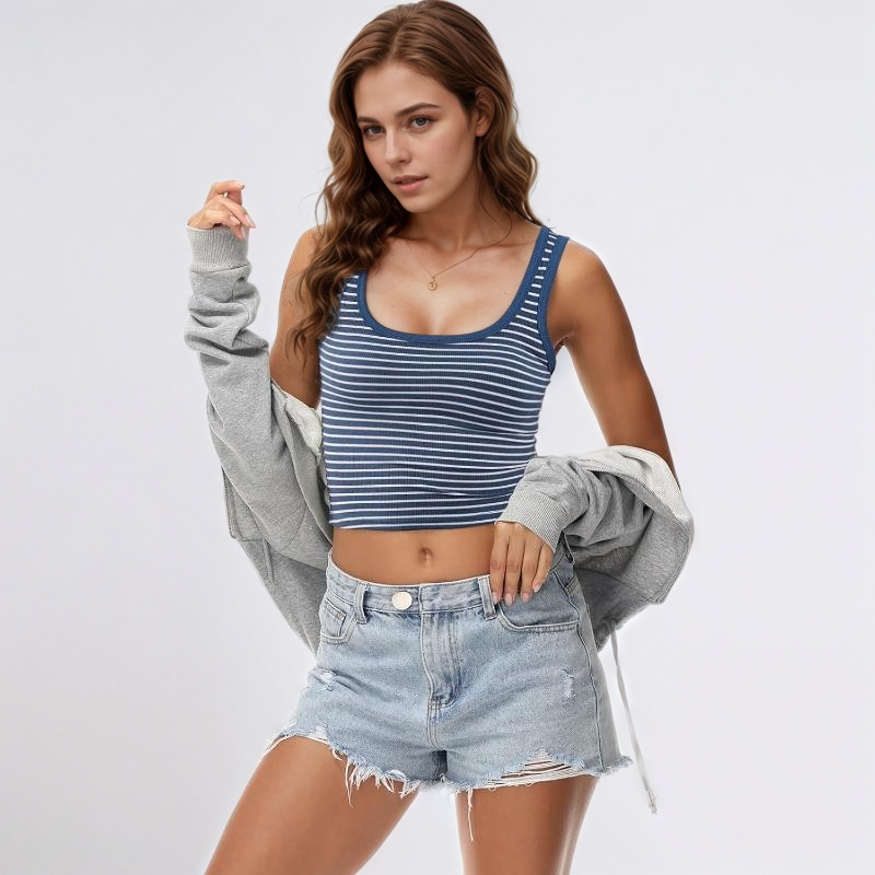 Sleeveless Fitted Tank Top Square Ribbed Basic Tee