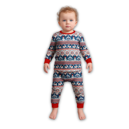 Snow Design Matching Family Christmas Pajamas With Long Sleeve Tops And Loungewear