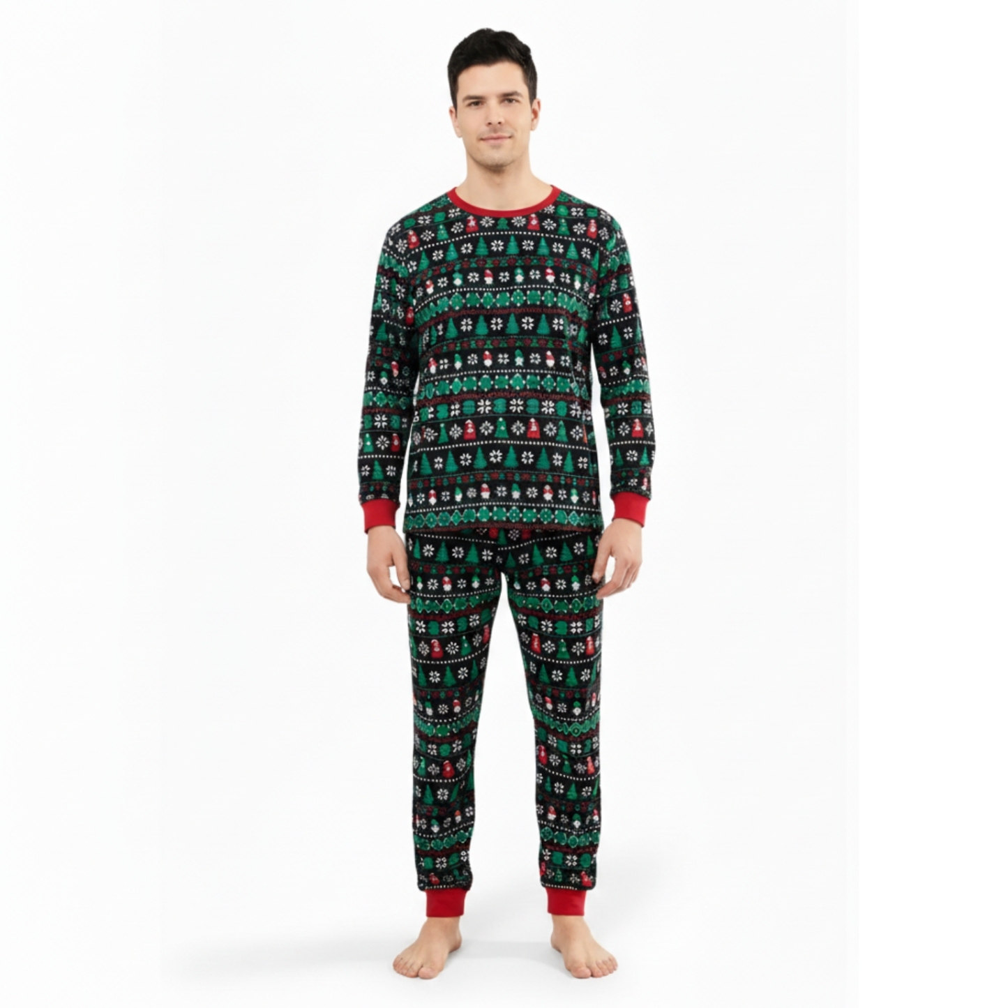 Snowflake And Candy Cane Printed Family Matching Christmas Pajama Set