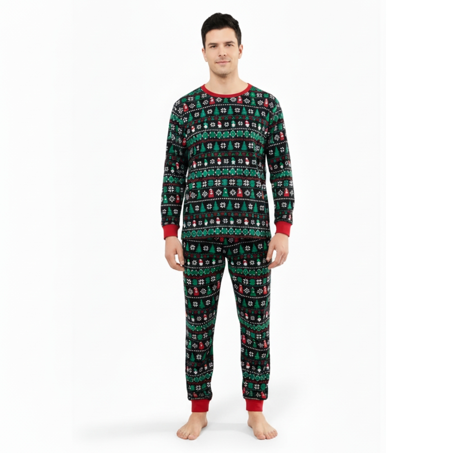 Snowflake And Candy Cane Printed Family Matching Christmas Pajama Set