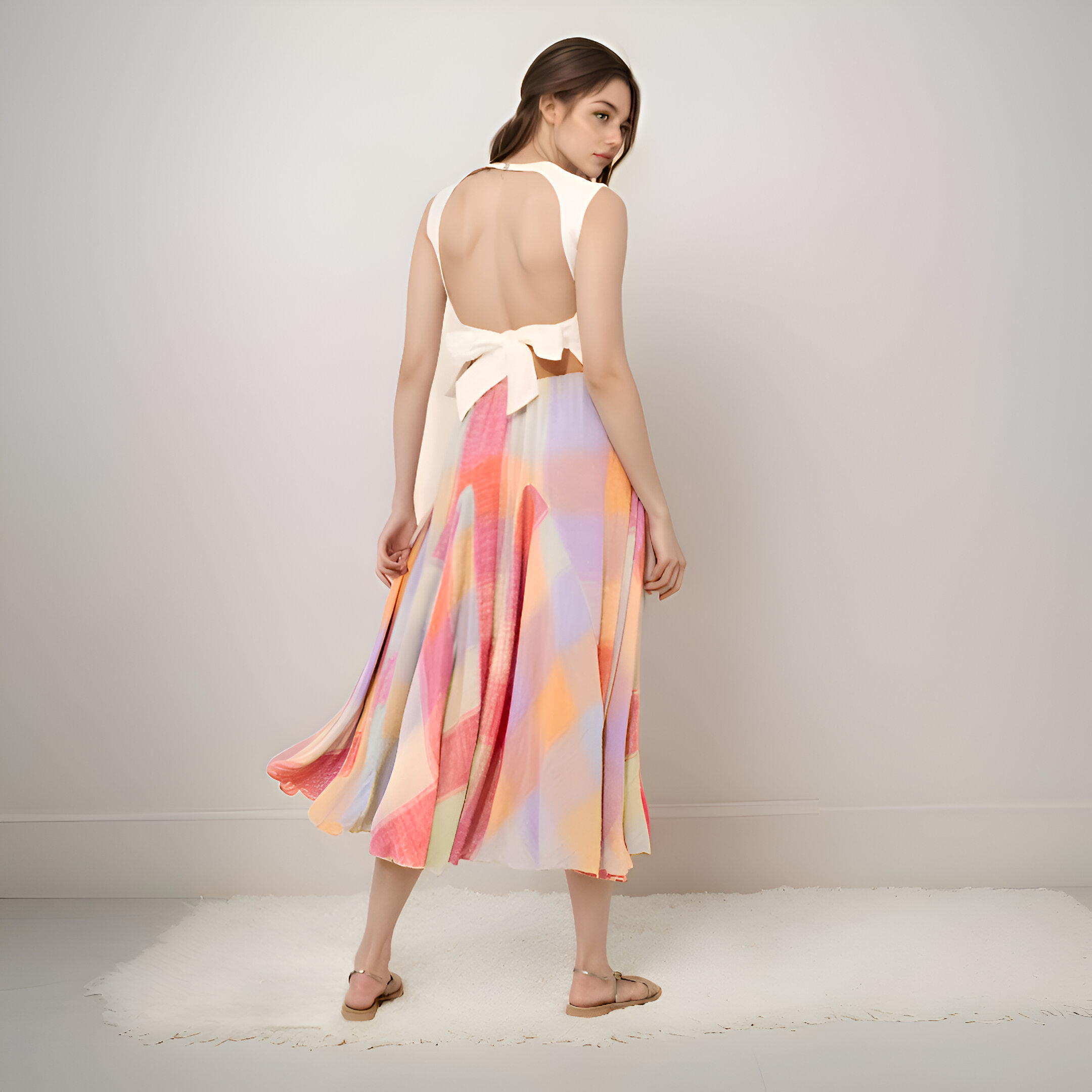 Soft Textured Pastel Plaid Midi Skirt