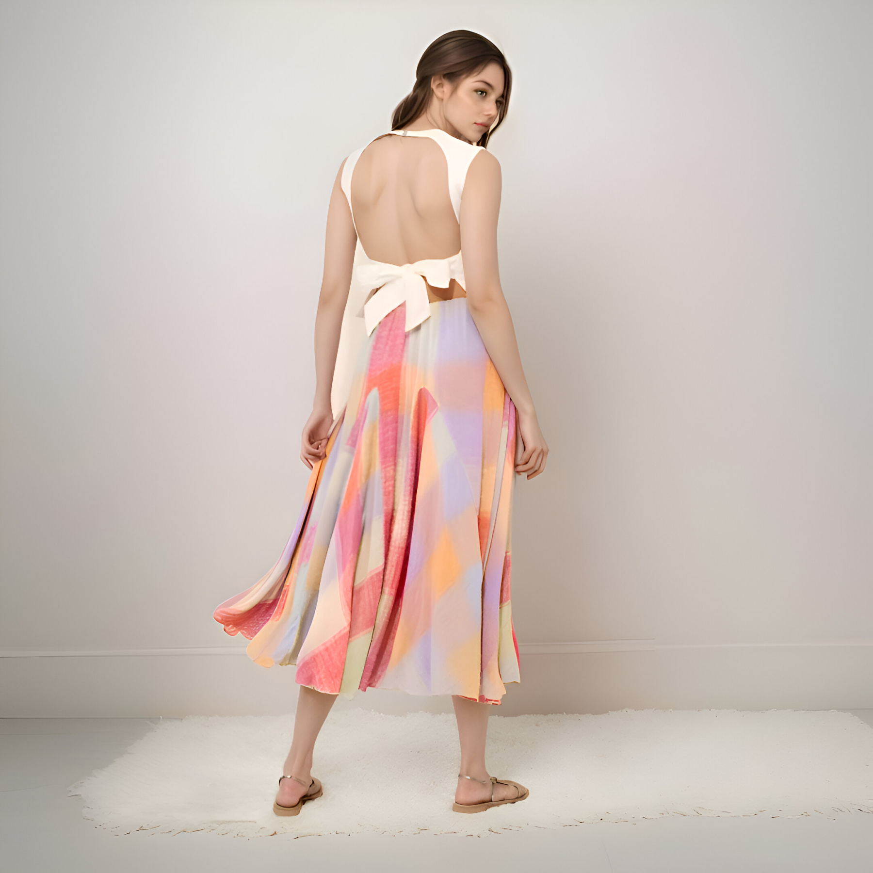 Soft Textured Pastel Plaid Midi Skirt