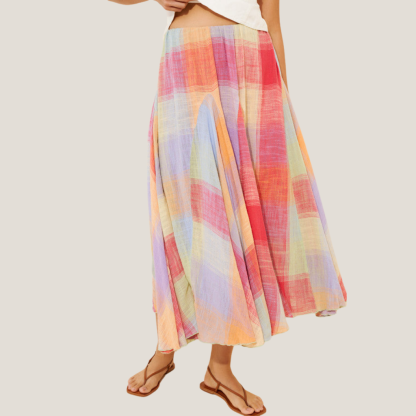 Soft Textured Pastel Plaid Midi Skirt