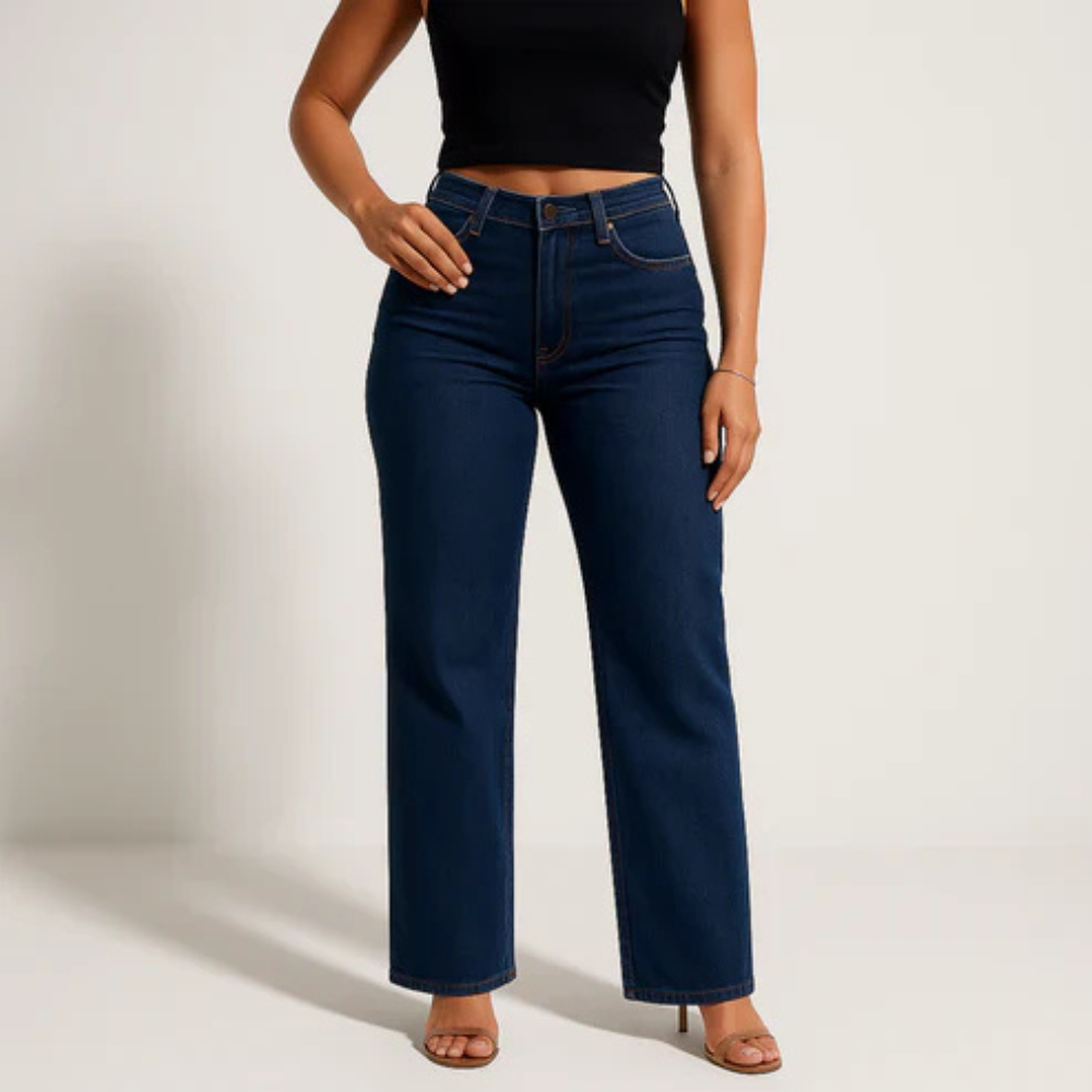Straight Cut Button Fly Jeans