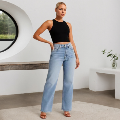 Straight Cut Button Fly Jeans