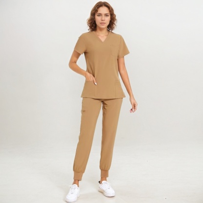 Stretch Scrubs Top And Jogger Pant With 10 Pockets