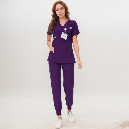Stretch Scrubs Top And Jogger Pant With 10 Pockets