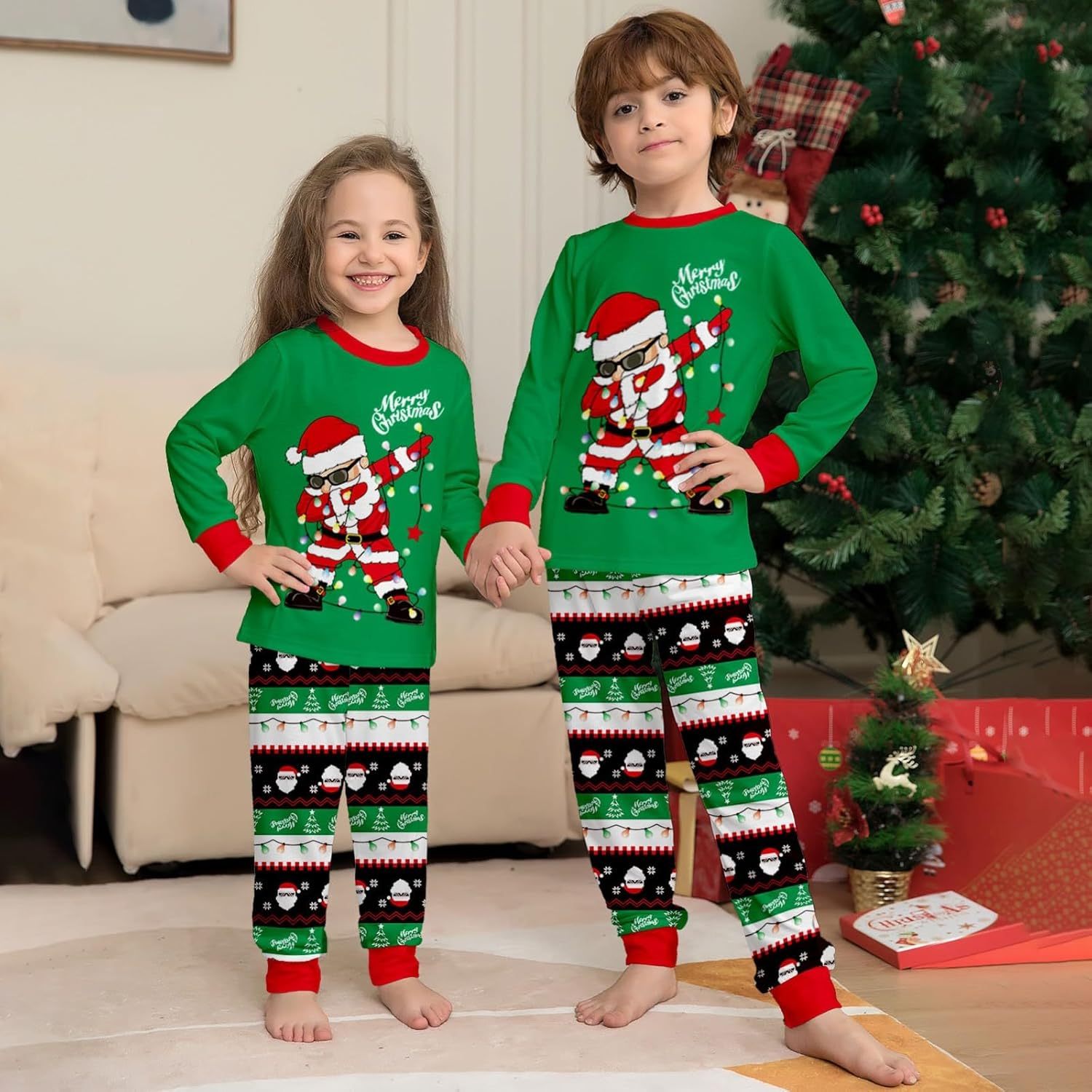 Swag Santa Design Matching Family Christmas Pajamas With Long Sleeve Tops And Loungewear