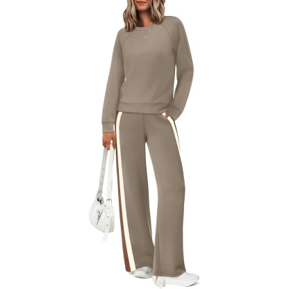 Two Piece Lounge Sweatsuit Set With Long Sleeve Top And Matching Pants For Women