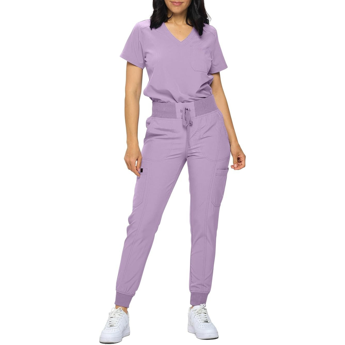 Women Stretchy Jogger Scrub Set With Tuck In Top