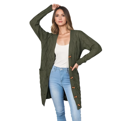 Long Cable Knit Open Front Cardigan