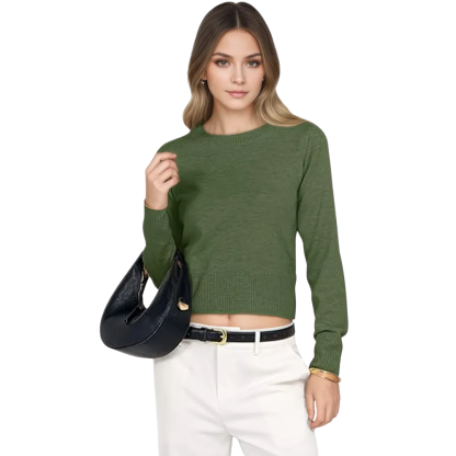 Cropped Crew Long Sleeve Knit Sweater