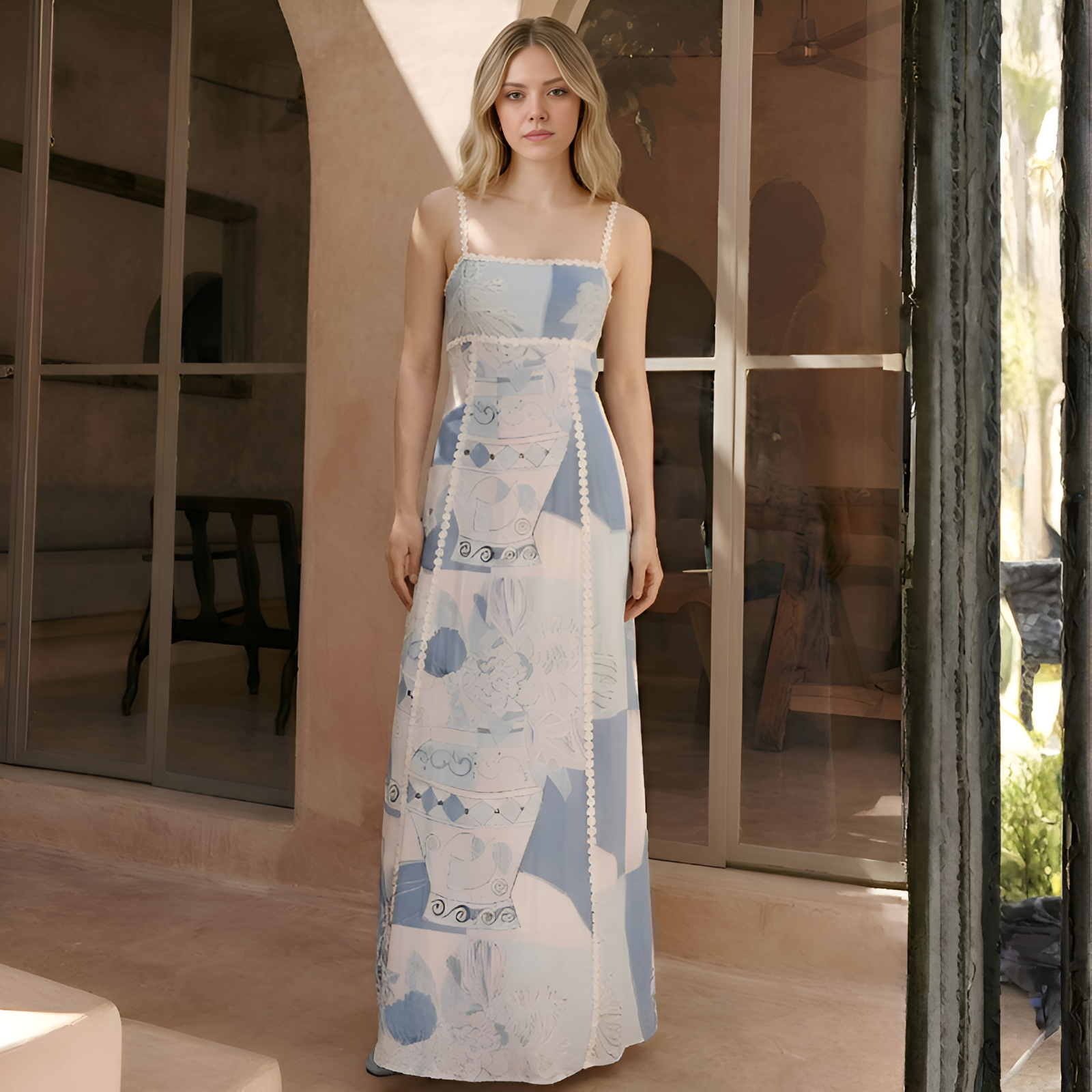 Printed Tie Back Sleeveless Midi Dress For Women