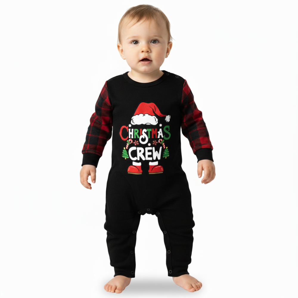 Christmas Crew Printed Family Matching Plaid Pajama Set