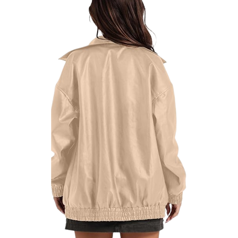 Women Faux Oversized Motorcycle Bomber Fall Fashion Leather Jacket