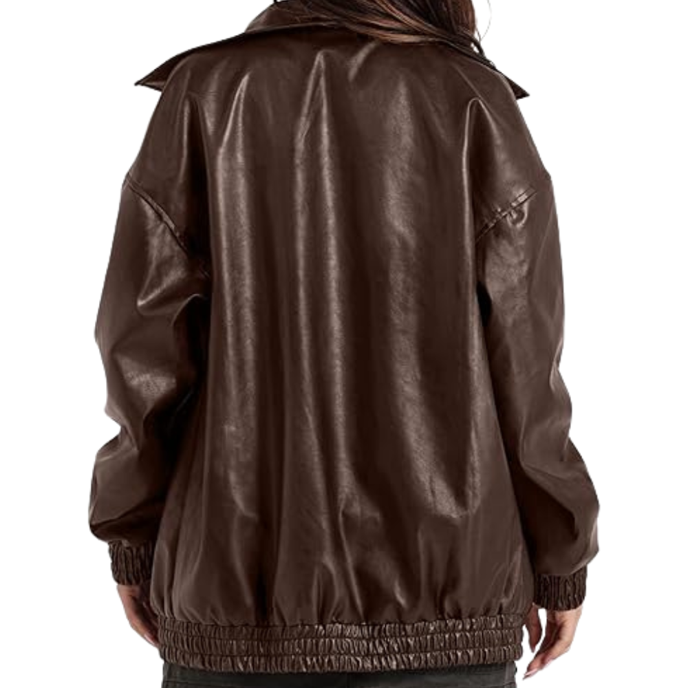 Women Faux Oversized Motorcycle Bomber Fall Fashion Leather Jacket