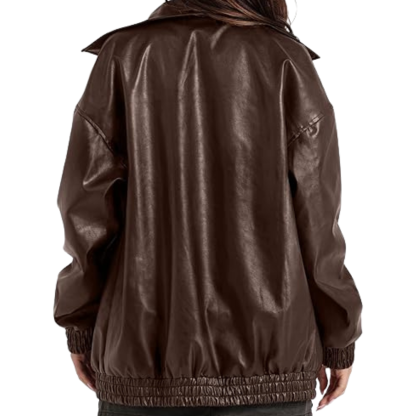 Women Faux Oversized Motorcycle Bomber Fall Fashion Leather Jacket