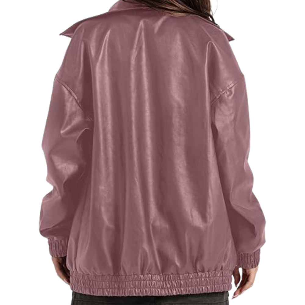 Women Faux Oversized Motorcycle Bomber Fall Fashion Leather Jacket